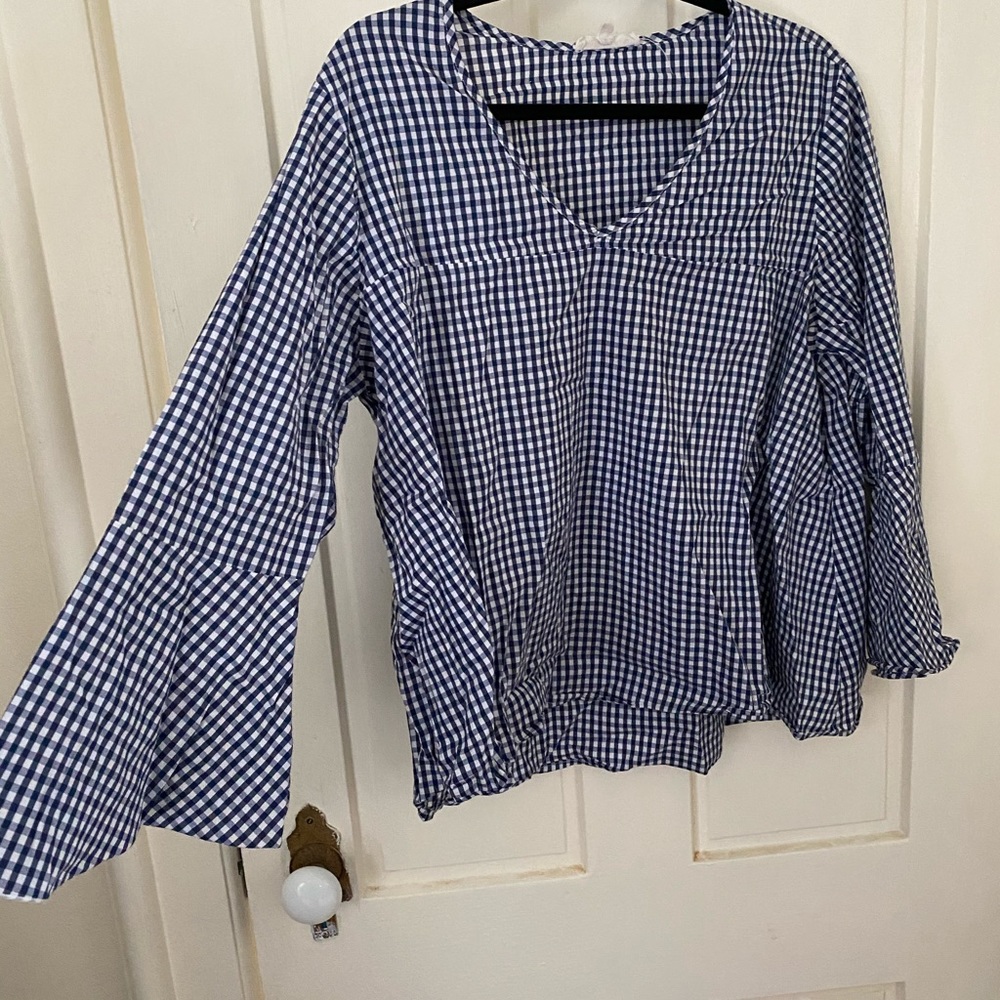 Navy and white blouse